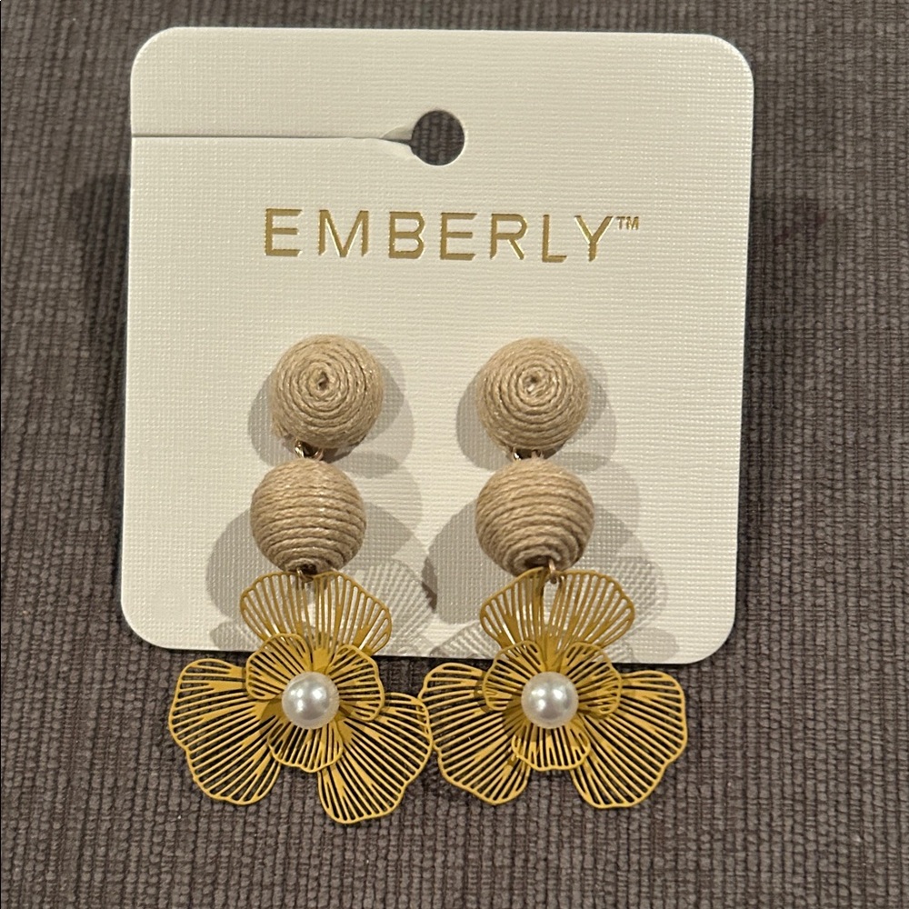 EMBERLY Gold tone Wrapped Flower drop Earring Studs NWT